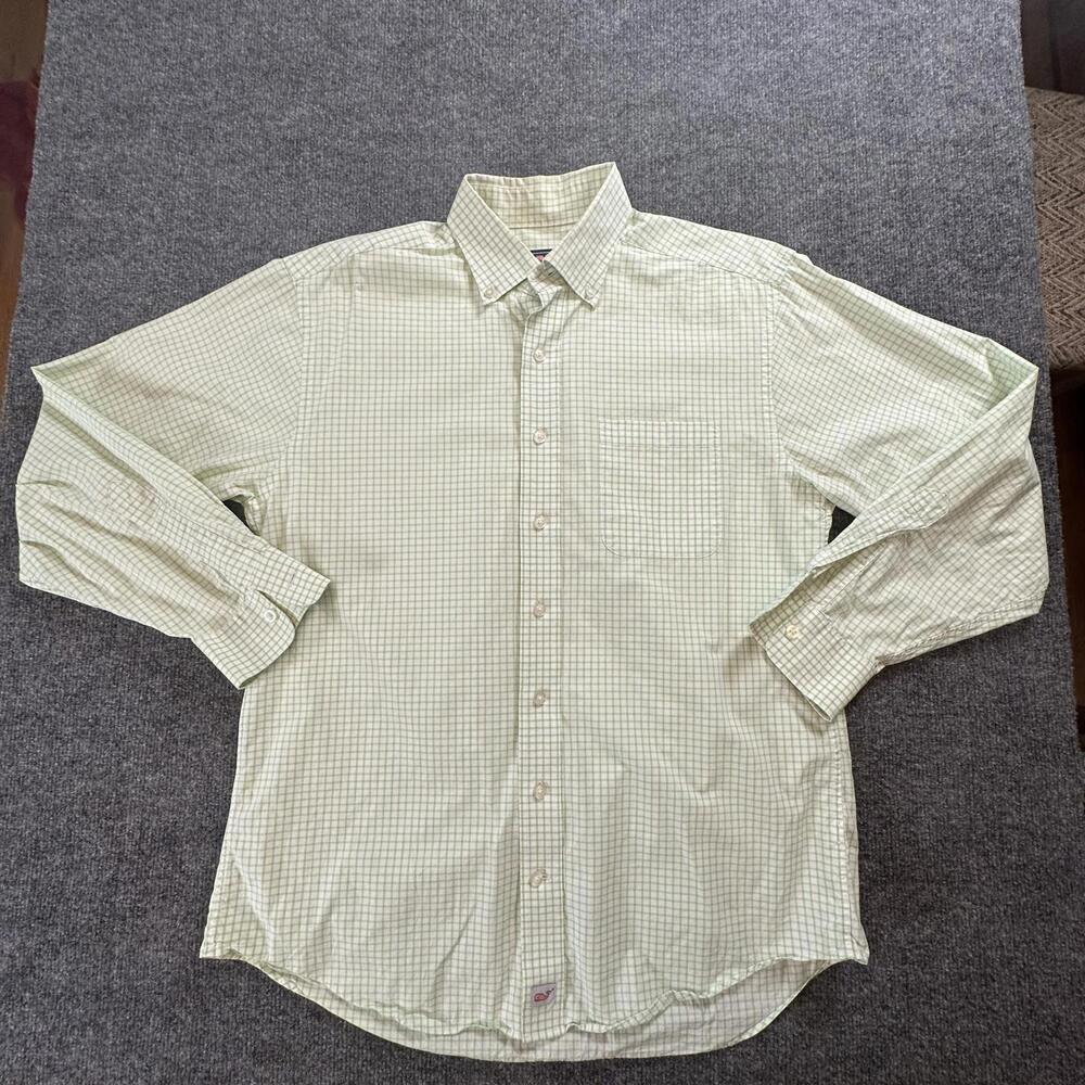 Vineyard Vines Murray Shirt Mens Medium Light Green Check Cotton Button Down